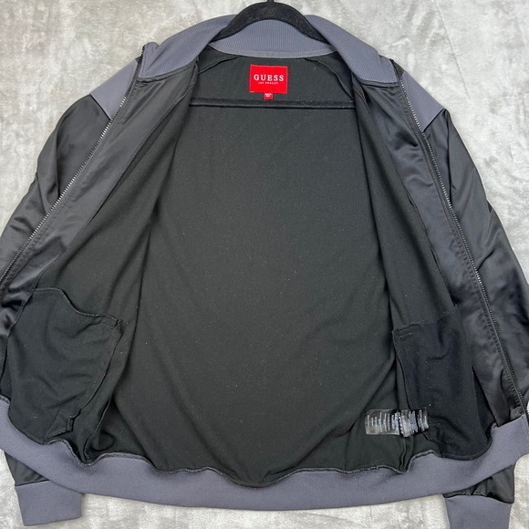 Guess Jeans Track Jacket 81 Black Grey Zip Up Bomber Style Large Mens - Picture 6 of 10